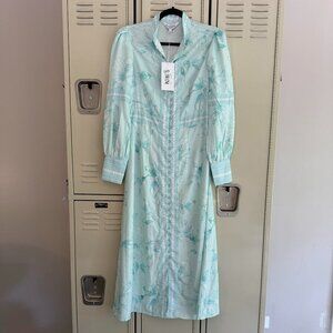 Raishma Studi NWT Light Blue Midi Floral Long Sleeve Dress UK 6/US 2 XS